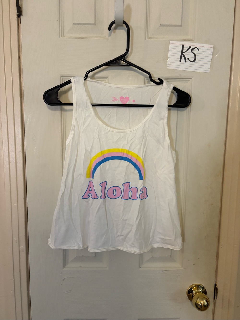 Buddy Love  White Aloha Tank Top with Rainbow Graphic